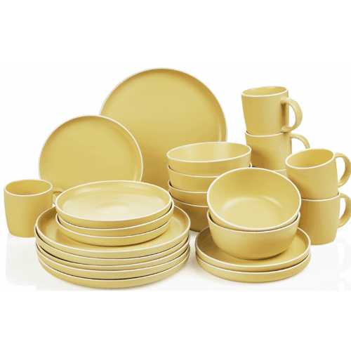 03-372- 24 Pieces Matte Yellow Porcelain Color Glaze Dinnerware Set