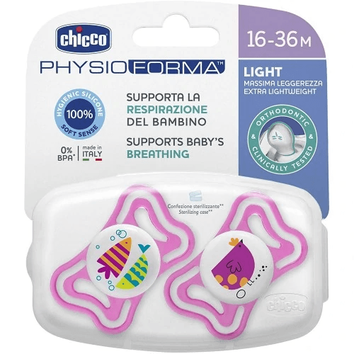 Chicco Silicone Soother Girl From 16 To 36 Months - 2 Pieces