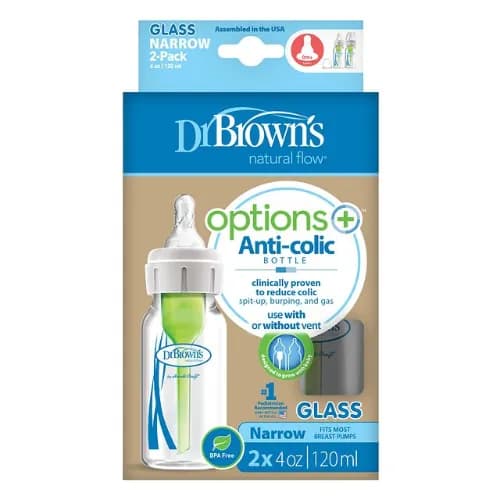 Dr. Brown's Narrow Anti-colic Glass Baby Bottle 2x120ml