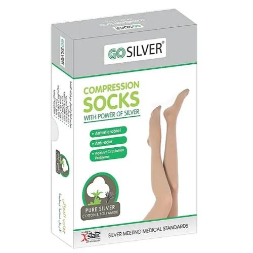 Go Silver Over Knee High Comp Socks Open Toe With Silicon Size-1 (23-32)