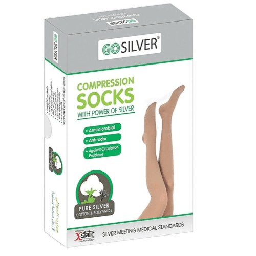 Go Silver Over Knee High Comp Socks Open Toe With Silicon Size-2 (18-21)