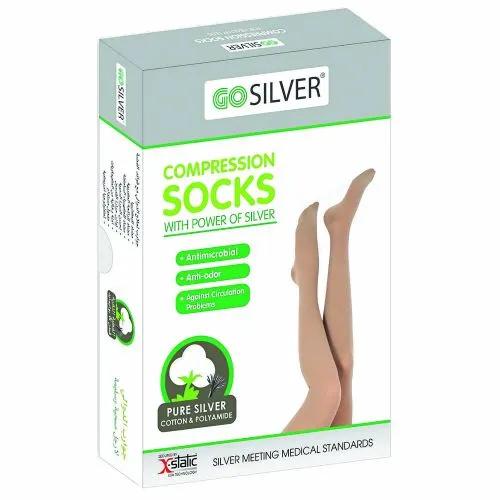 Go Silver Over Knee High Comp Socks Closed Toe With Silicon Size-6 (23-32)