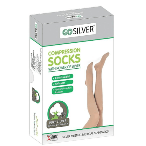 Go Silver Over Knee High Comp Socks Open Toe With Silicon Size-1)