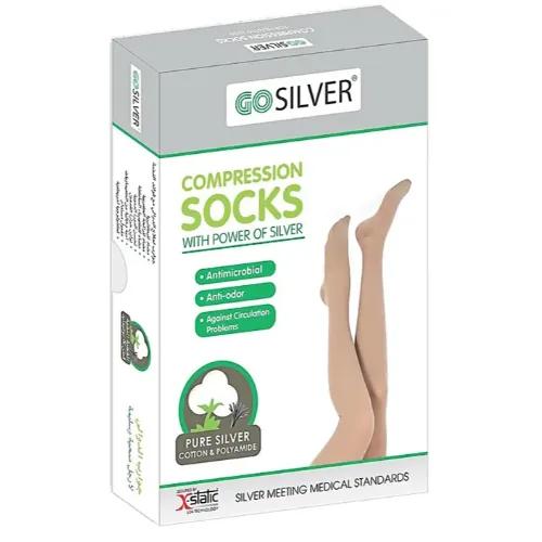 Go Silver Over Knee High Comp Socks Open Toe With Silicon Size-1 (34-46)