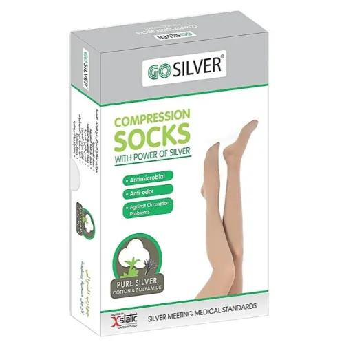 Go Silver Over Knee High Comp Socks Open Toe With Silicon Size-4 (23-32)