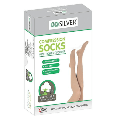 Go Silver Over Knee High Comp Socks Open Toe With Silicon Size-4 (23-32)