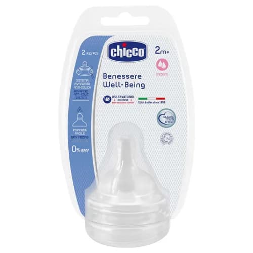 Chicco Well Being Silicone Nipple 2 Months Plus - 2 Pieces