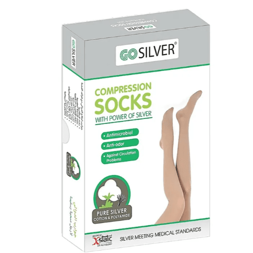 Go Silver Over Knee High Comp Socks Open Toe With Silicon Size-4 (34-46)