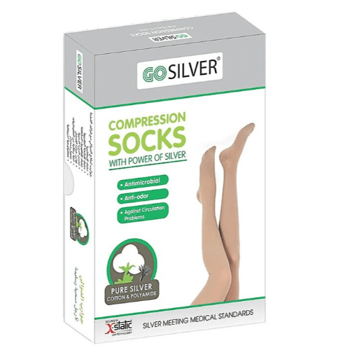 Go Silver Over Knee High Comp Socks Open Toe With Silicon Size-2 (23-32)