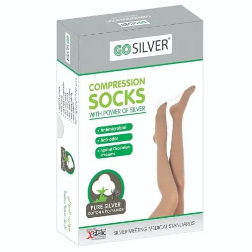 Go Silver Over Knee High Comp Socks Open Toe With Silicon) Size-3 (34-46)