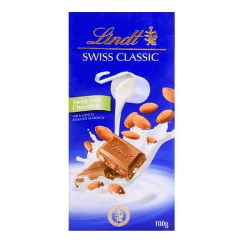 Lindt Swiss Classic Milk Chocolate Slab With Roasted Almonds 100G