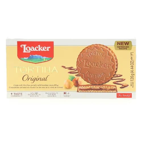 Loacker Tortina Original Milk Chocolate Coated Wafers Filled With Hazelnut Cream - Gmo Free, Trans Fat Free, No Added Colors 6 X 21G