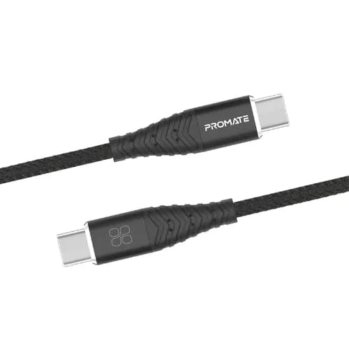 Promate USB-C To USB-C Fabric Braided Cable , 1 Meter , Black