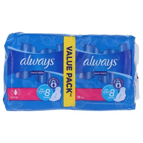 Always Maxi No Stain Long Pads Value Pack 18 Per Pack