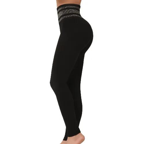 Sankom Patent Posture  Yoga Pants Black & Silver   - 028-Bs L-Xl