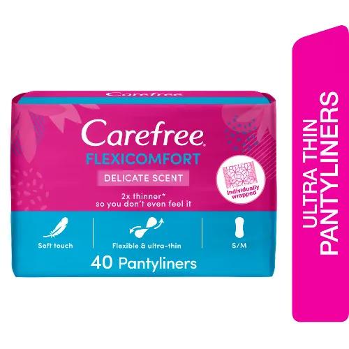 Carefree Flexicomfort Small To Medium Ultra Thin Pantyliners Delicate Scent 40 Per Pack