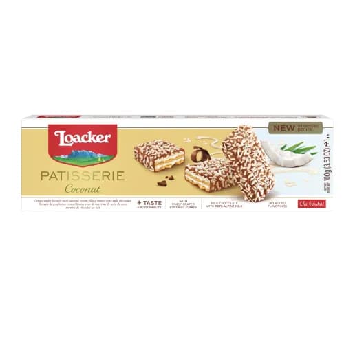 Loacker Patisserie Wafers Coated With Milk Chocolate & Filled With Coconut Cream - Gmo Free, No Added Flavors, No Added Colors 100G