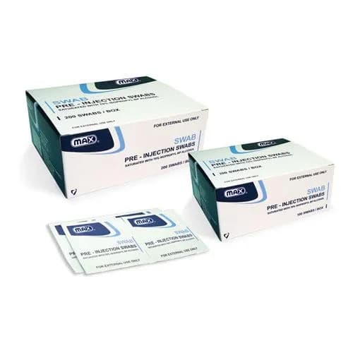 Max Pre-Injection Alcohol Swabs 100 Per Pack