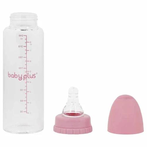 Baby Plus Bp6851 Pink Standard Neck 240Ml Glass Feeding Bottle - Bpa Free 1 Pcs