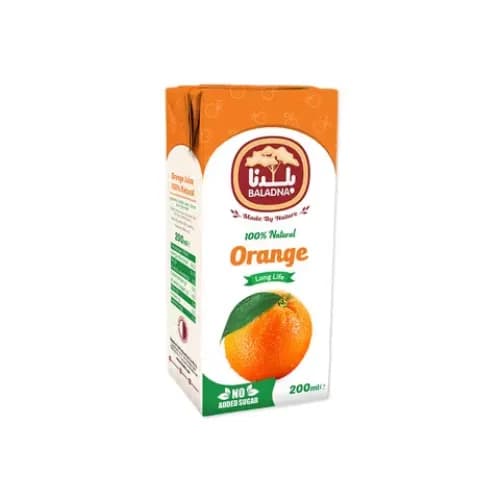 Baladna 100% Natural Orange Juice - No Added Sugar 200 Ml