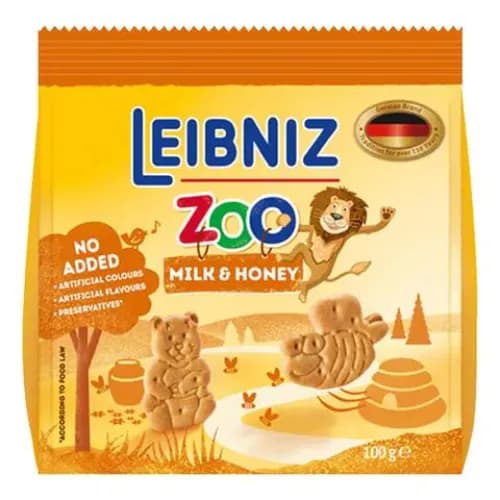 Leibniz Zoo Biscuits With Milk & Honey No Added Artificial Colors, No Added Artificial Flavors, No Added Preservatives 100G