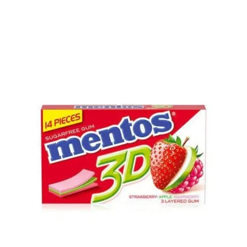 Mentos 3D Fruity Fresh Gums Raspberry, Strawberry & Apple Flavor - Sugar Free 5 Per Pack