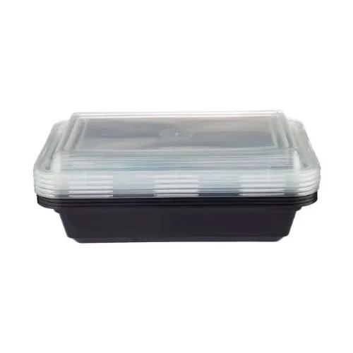 Food Pack Black 16Oz Multipurpose Rectangular Containers With Lids 5 Per Pack