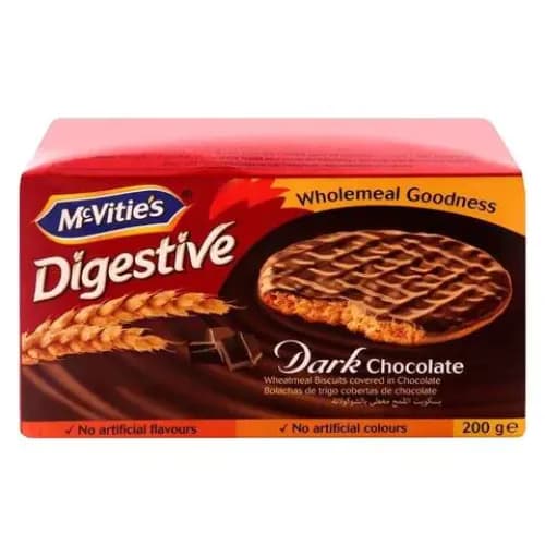 Mcvitie'S Digestive Dark Chocolate Coated Whole Meal Biscuits - Artificial Colors Free, Artificial Flavors Free 200G