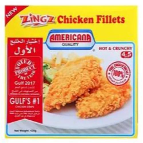 Americana Zingz Frozen Chicken Fillets Hot & Crunchy (4-5 Pieces) 420 Gr