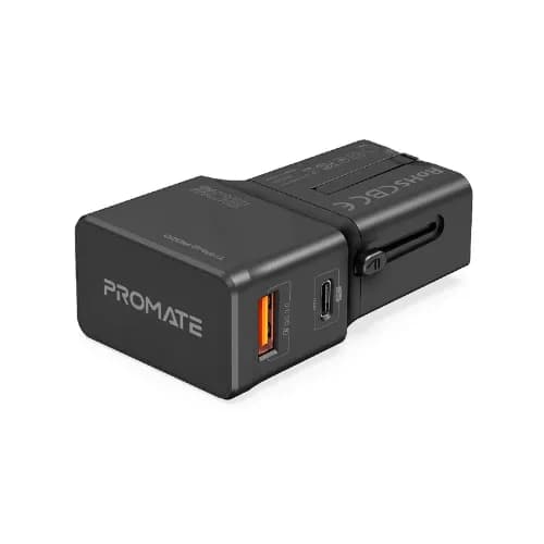 Promate Sleek Universal Power Plug With 18w Power Delivery & Quick Charge Qc3.0 -Black