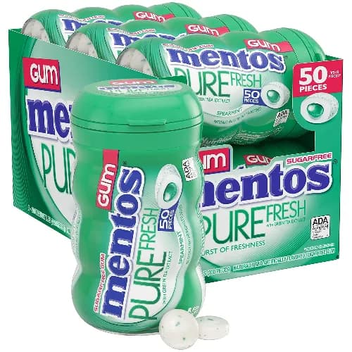 Mentos Pure Fresh Chewing Gums With Green Tea Extract Bubble Fresh Flavor Sugar Free 10 Per Pack