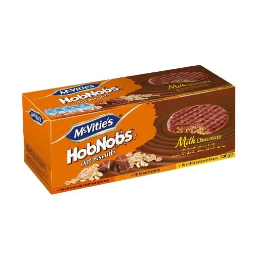 Mcvities Hobnobs Wholemeal Milk Chocolate Coated Oat Biscuits - Artificial Flavors Free, Artificial Colors Free 300G