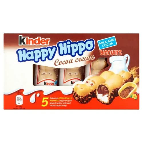 Kinder Happy Hippo Biscuit With Milky Cocoa Filling - Artificial Colors Free, Artificial Preservatives Free, Hydrogenated Fats Free 5 X 20.7G Per Pack