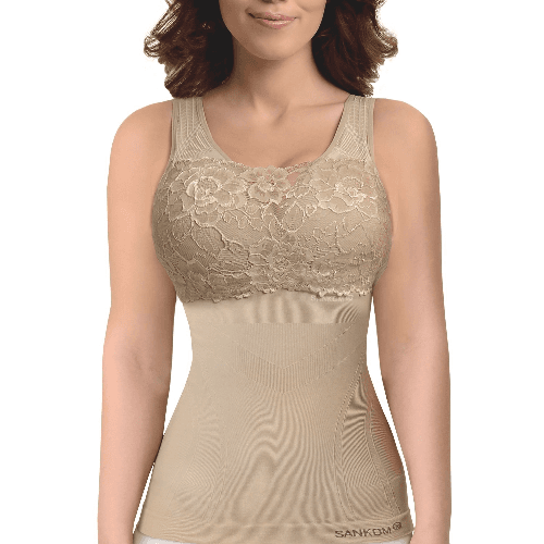 Sankom Patent Vest With Bra Incorporated Beige  - 085Cpc-Xxxl