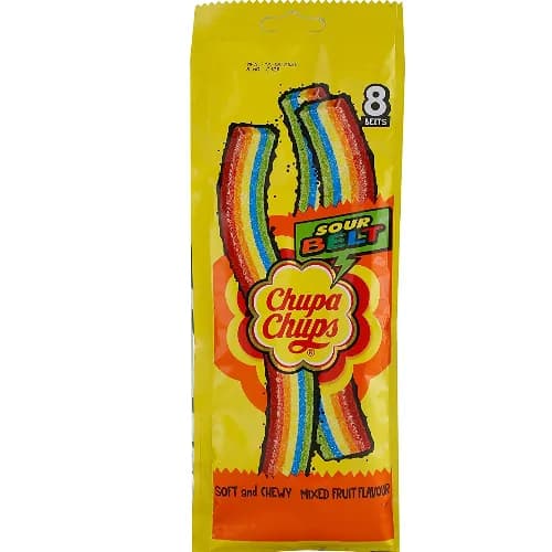 Chupa Chups Sour & Chewy Belt Candy Mixed Fruit Flavor (8 Pieces) 57 Gr