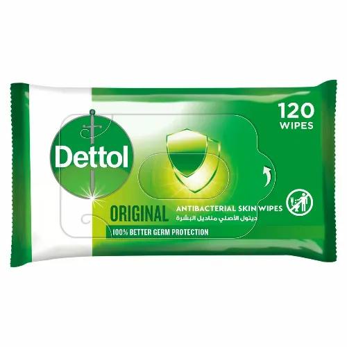 Dettol Original 2In1 Antibacterial Skin & Surface Wipes - Alcohol Free 120 Tissues