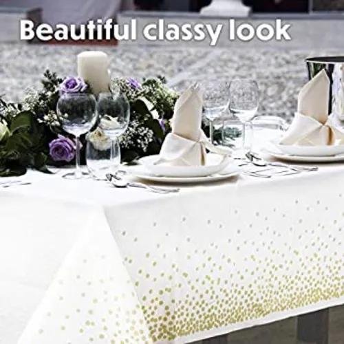 White With Gold Dots Tablecloth