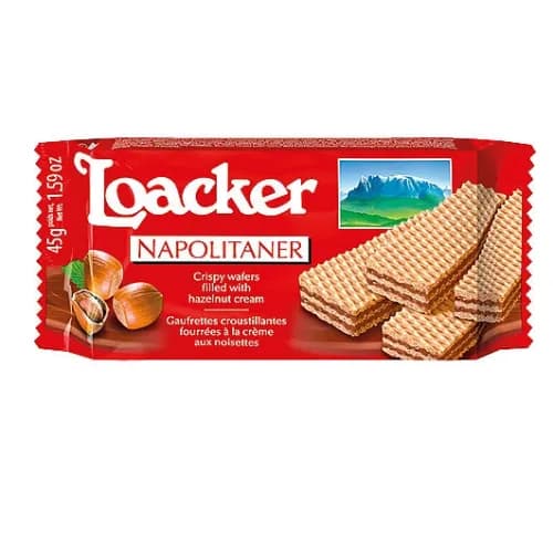 Loacker Napolitaner Crispy Wafer Filled With Hazelnut Cream - Gmo Free, Preservative Free, Hydrogenated Fat Free 45G