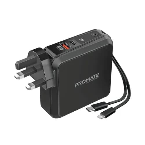 Promate 15000mAh Power Bank With 20w USB-C Port , 20w USB-C & Lightning Cable , Qc3.0 Port , AC Input