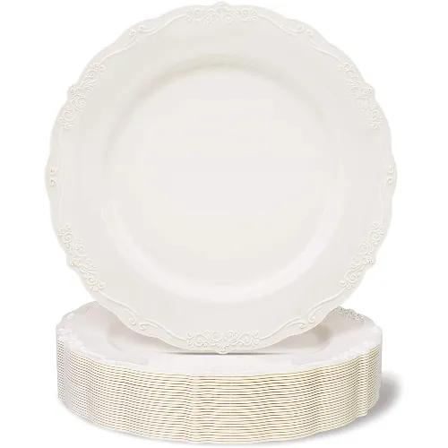 Food Pack White 7Inch Disposable Plastic Plates 25 Per Pack