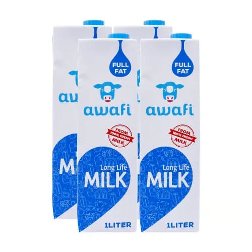 Awafi Long Life Full Fat Milk 4 X 1 L