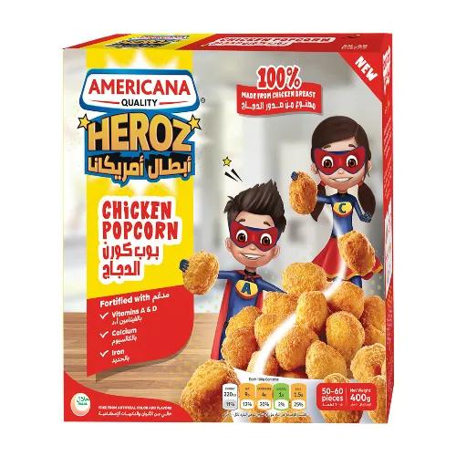 Americana Heroz Frozen Chicken Popcorns (50-60 Pieces) - Artificial Colors Free, Artificial Flavors Free 400 Gr