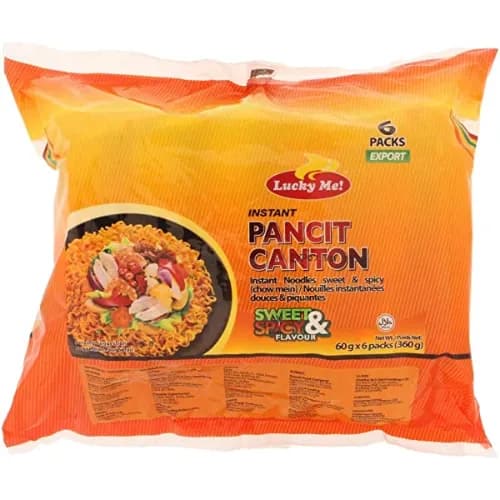 Lucky Me Pancit Canton Chow Mein Instant Fried Noodles Sweet & Spicy Flavor 6 X 60G