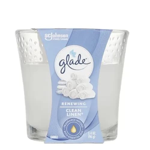 Glade Renewing Clean Linen Scented Candle With Essential Oils 96.3G