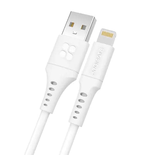 Promate USB-A To Lightning Data And Charge Flexible Silicon Cable , 2m Length , White