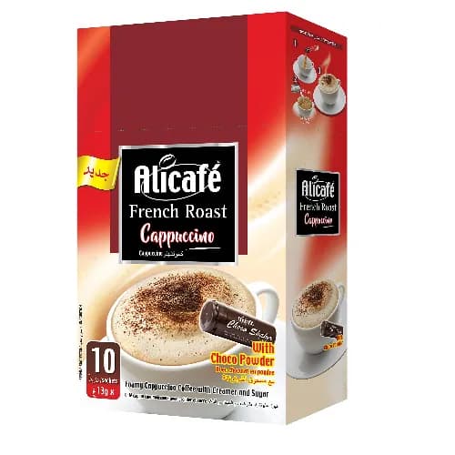 Alicafe Instant Cappuccino Coffee Sachets With Choco Powder French Roast 10 X 13 Gr