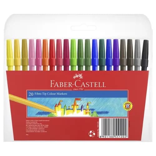 Faber-Castell Assorted Ink Fibre Tip Color Markers 20 Per Pack