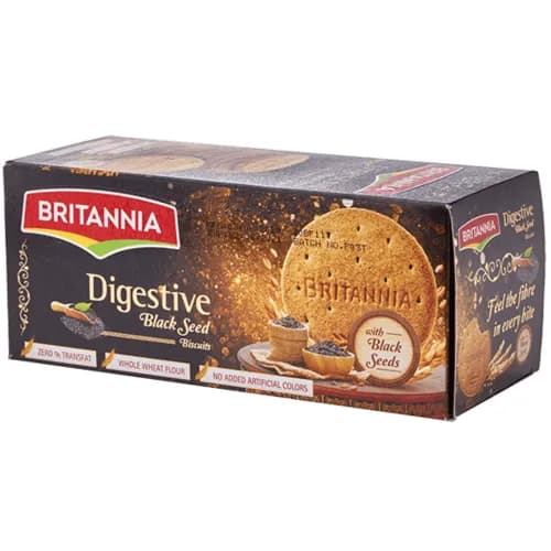 Britannia Digestive Whole Wheat Flour Biscuits With Black Seeds - Transfat Free, No Added Artificial Colors 350 Gr