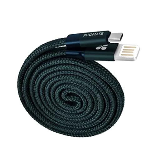 Promate Aluminum Reversible USB-A To USB-C Cable , Auto Rolling High Durable Fabric 1m Blue