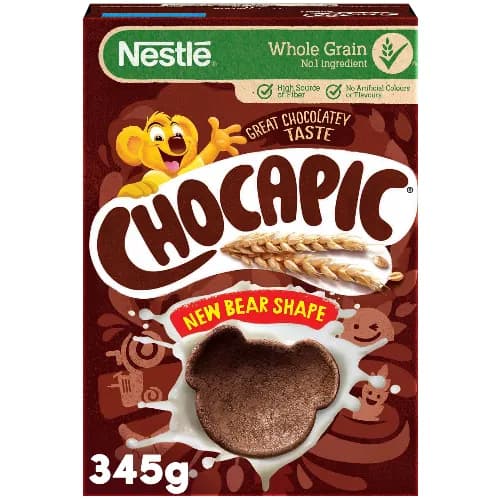 Chocapic Wholegrain Bear Shaped Chocolate Cereals - Artificial Colors Free, Artificial Flavors Free 345 Gr